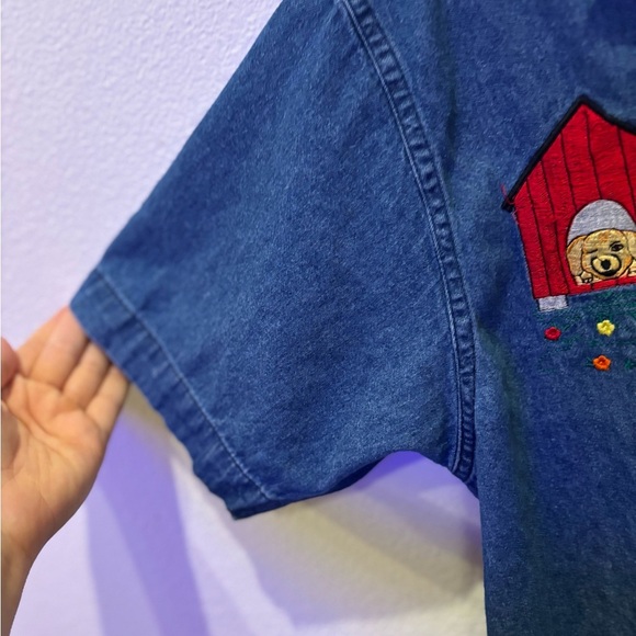 Effeci Vintage Embroidered Denim Shirt Puppy Dog Scene Size L - Picture 6 of 9